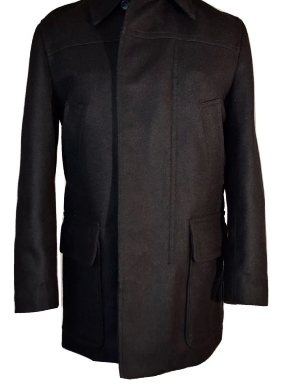 Men’s Express Black Wool Utility/Barn Coat with Flap Pockets